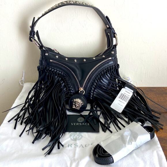 NWT MSRP$4875 Versace Medusa Mini Fringed Leather Hobo Shoulder Bag - Picture 5 of 8